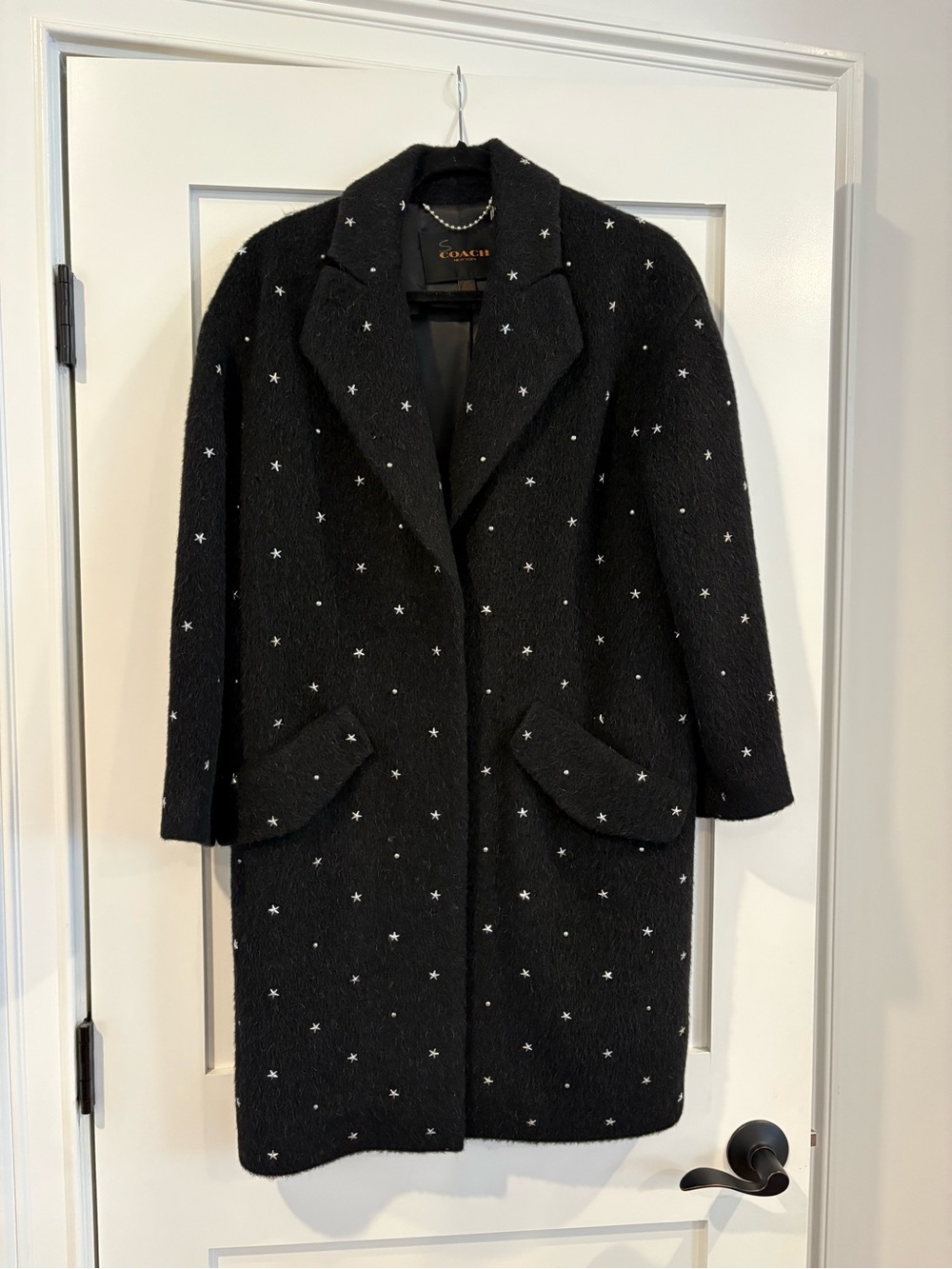 Coach Black Mohair Oversized Star-Embroidered Wool Blend Coat